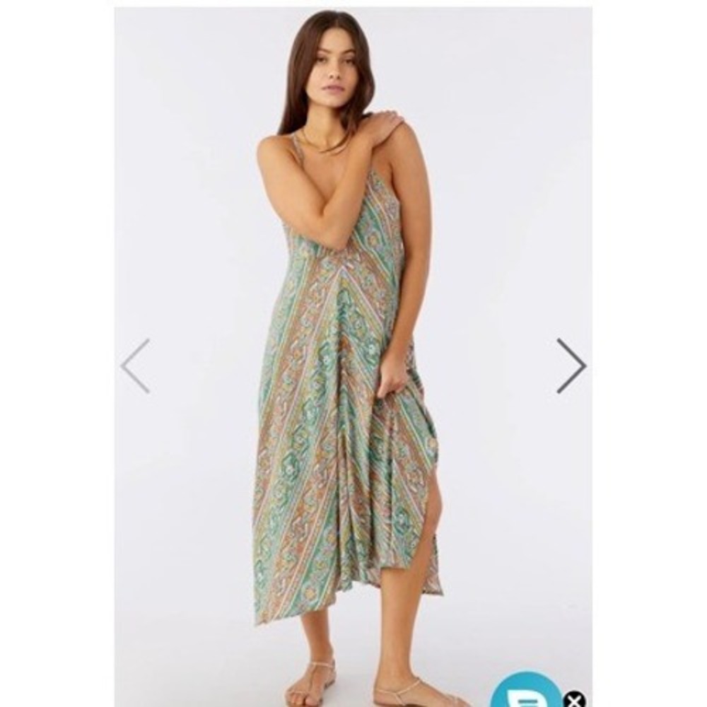 ONeill Womens Medium ARIES Midi Tank Coverup Dress Jade Green Floral EUC